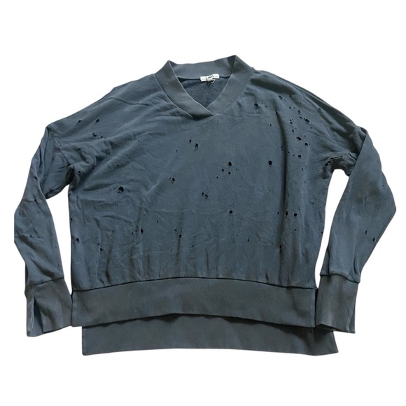 LNA Oversized Distressed Vintage Black V-Neck Long Sleeve Sz M 100% Cotton - Picture 1 of 4